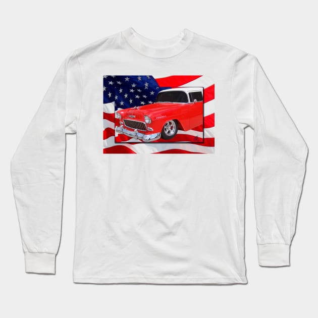 Patriotic 55 Chevy Long Sleeve T-Shirt by cthomas888